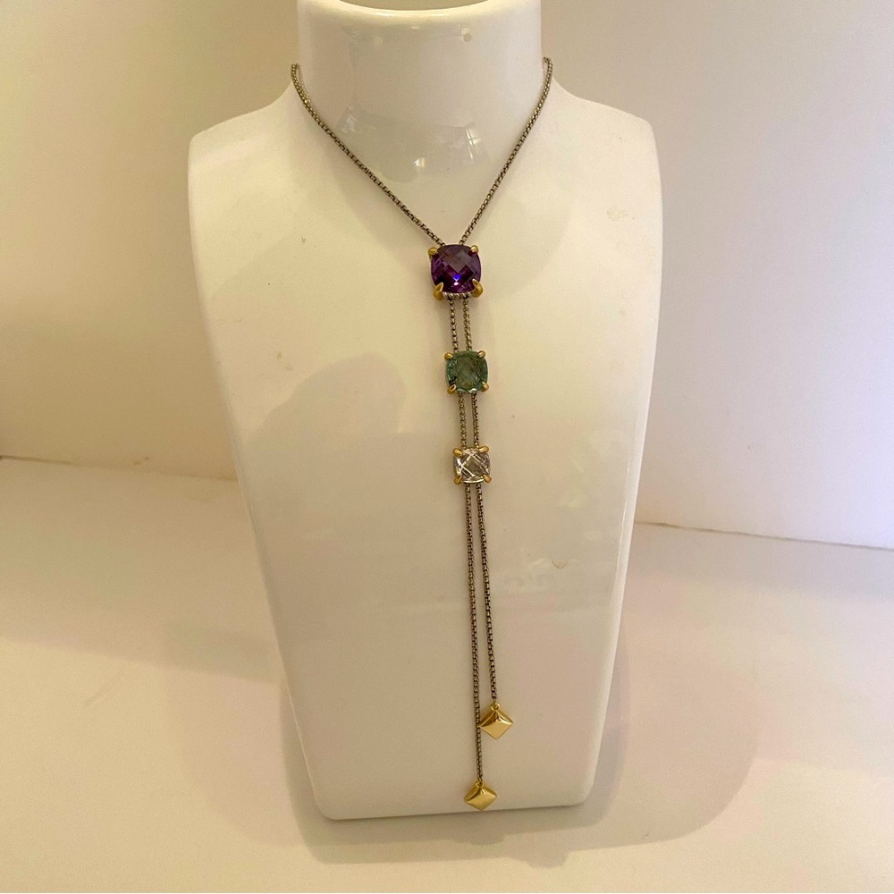 Stainless Steel slide chain with CZ Amethyst, Blue Topaz and clear